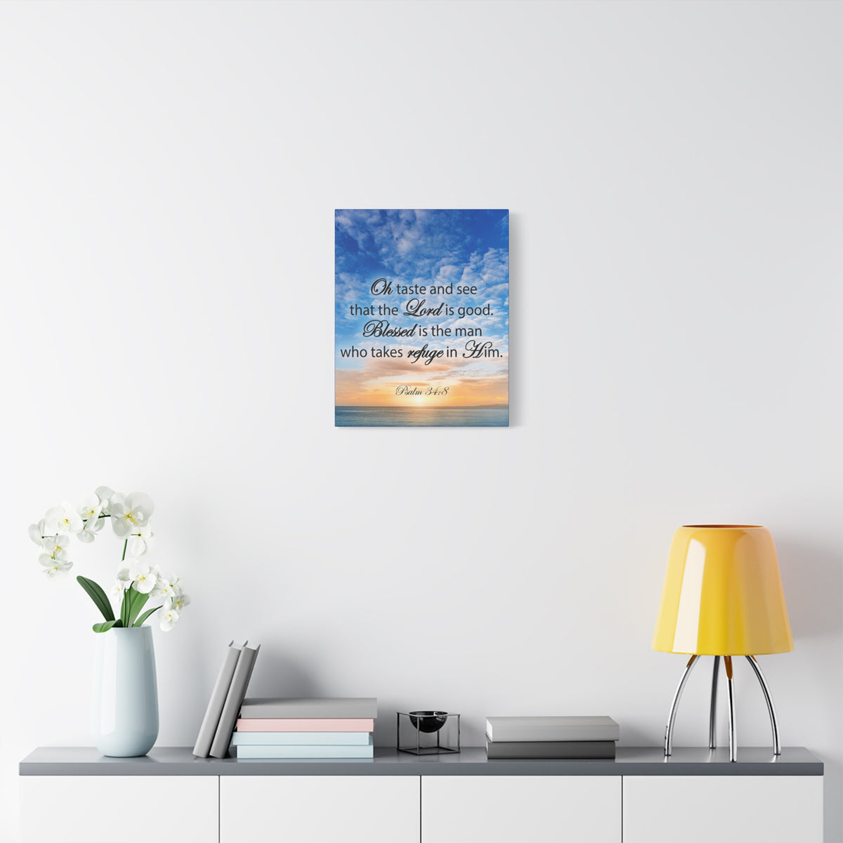 Scripture Canvas Blessed is The Man Psalm 34:8 Christian Wall Art Bible Verse Print Ready to Hang