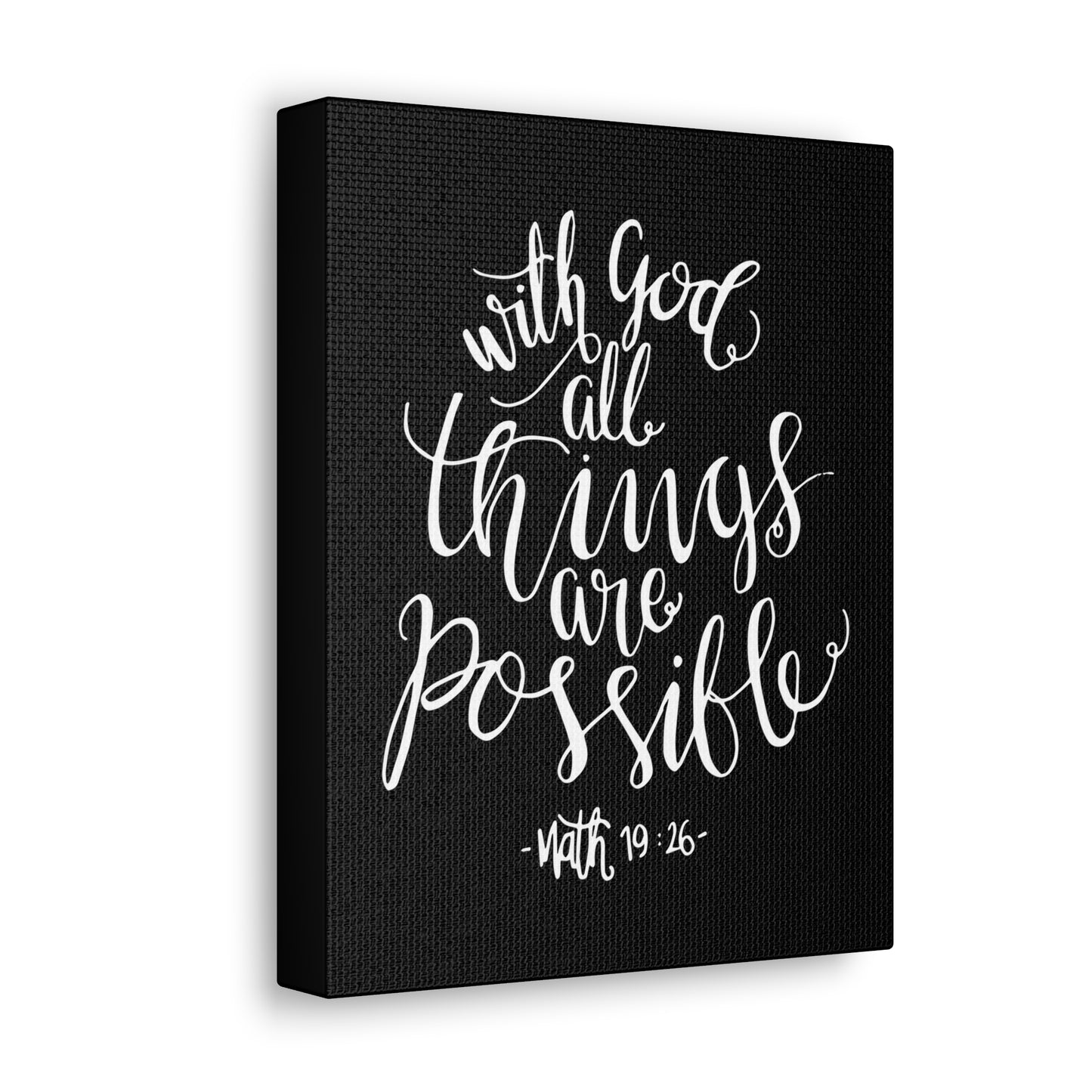 With God All Things Are Possible Matthew 19:26 White Cursive Christian Wall Art Bible Verse Print Ready To Hang