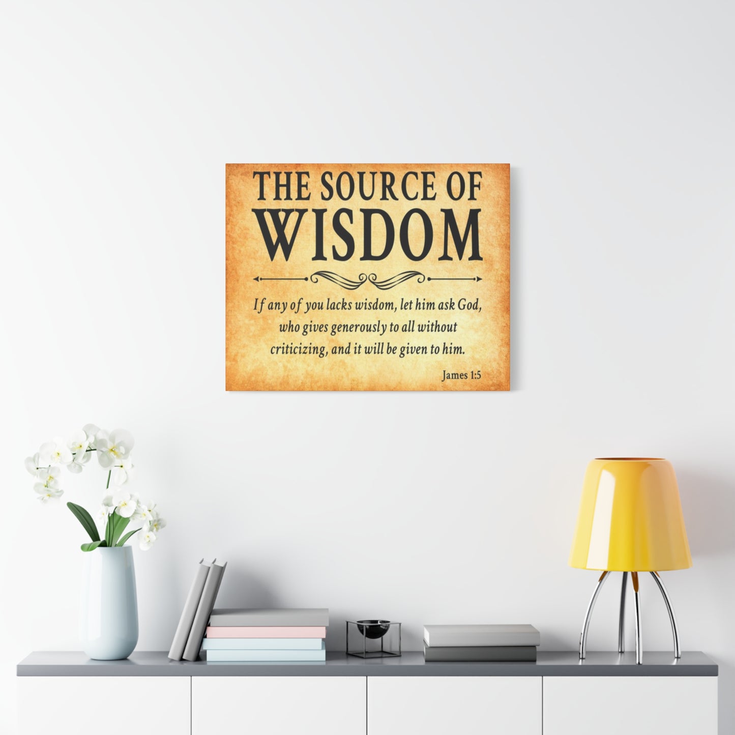 Scripture Walls James 1:5 The Source of Wisdom Gold Bible Verse Canvas Christian Wall Art Ready to Hang Unframed