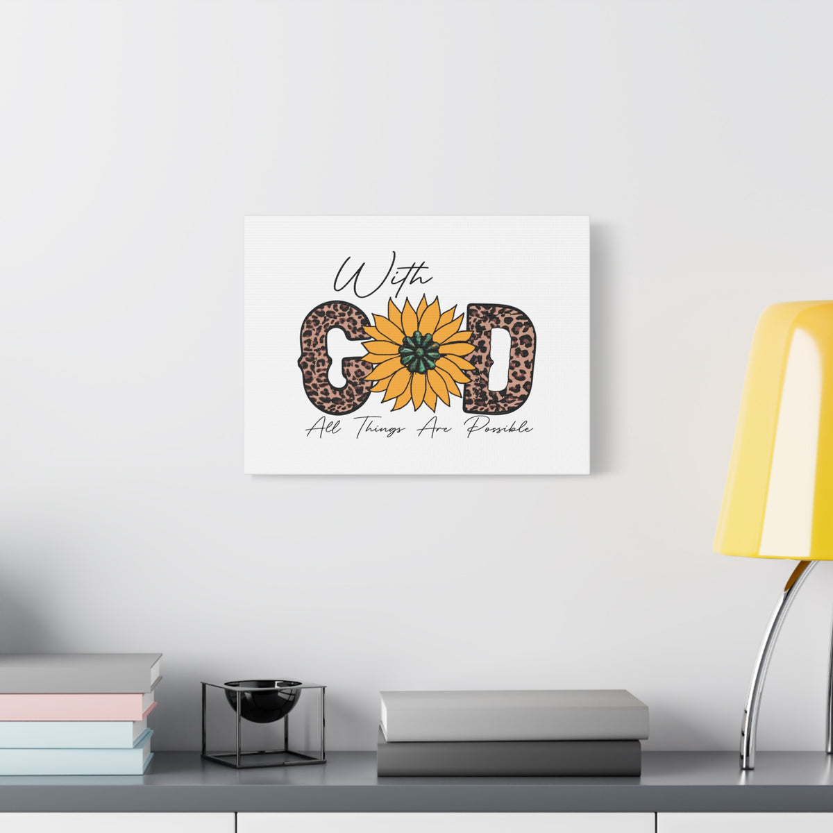 Scripture Canvas With God Yellow Flower Christian Wall Art Bible Verse Print Ready to Hang