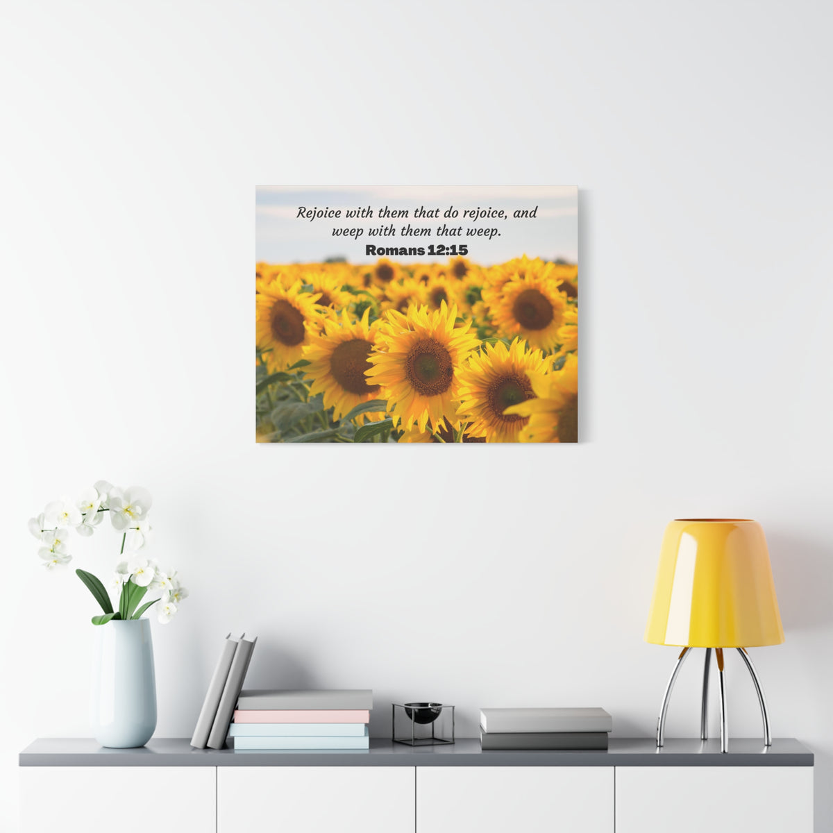 Scripture Canvas Rejoice With Them Romans 12:15 Sunflower Christian Wall Art Bible Verse Print Ready to Hang