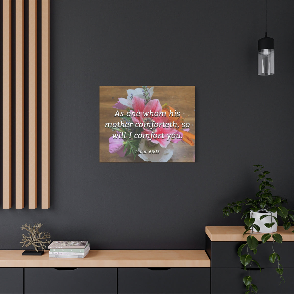Scripture Canvas His Mother Comforteth Isaiah 66:13 Christian Wall Art Bible Verse Print Ready to Hang