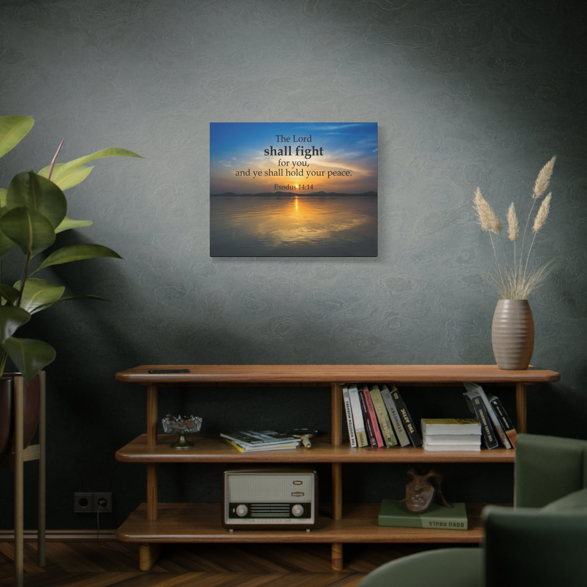 Scripture Canvas The Lord Shall Fight For You Exodus 14:14 Christian Wall Art Bible Verse Print Ready to Hang
