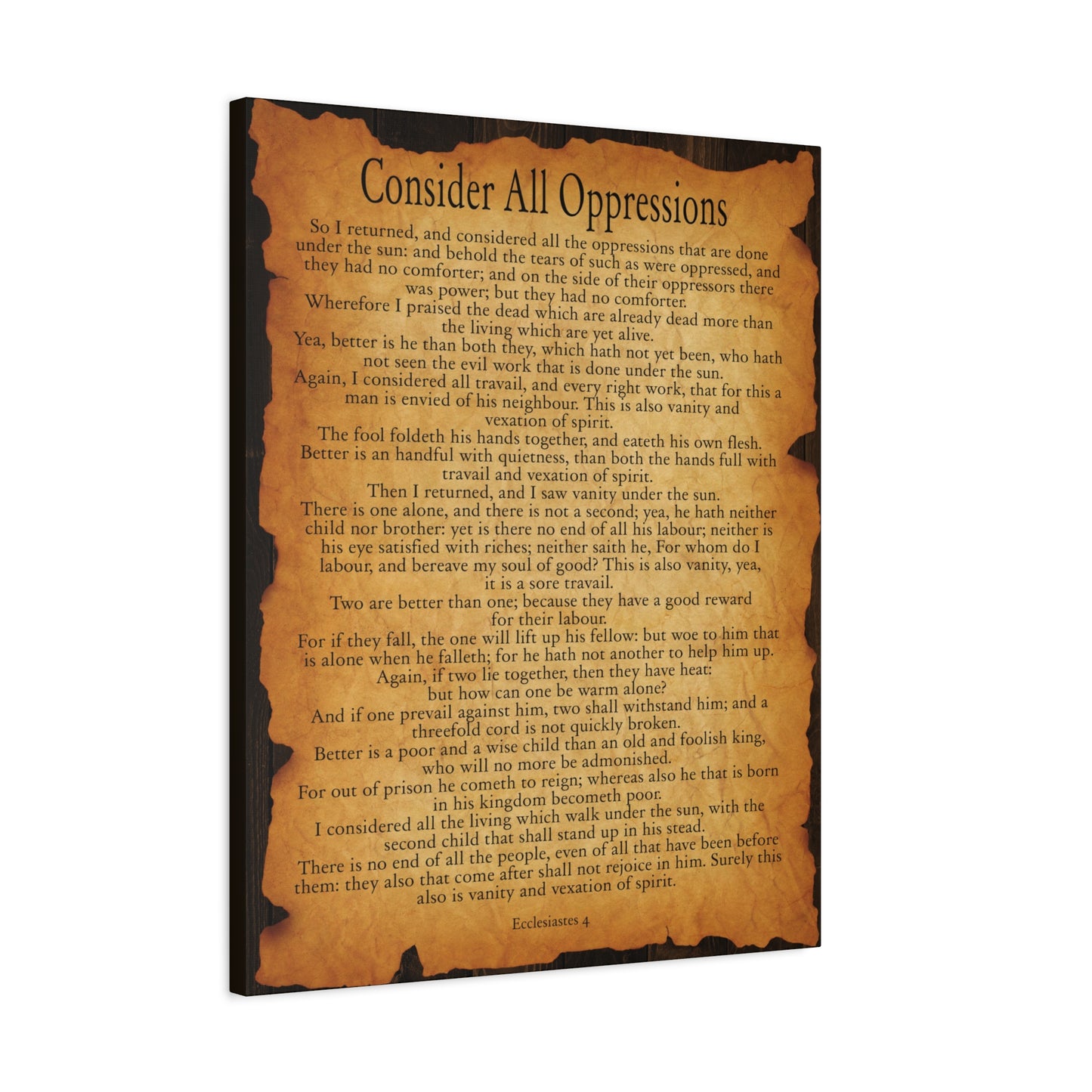 Scripture Walls Consider All Oppressions Ecclesiastes 4 Gold Brown Bible Verse Canvas Christian Wall Art Ready to Hang