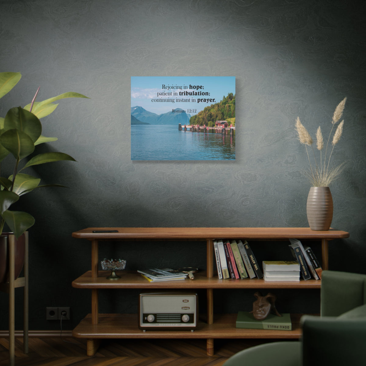 Scripture Canvas Rejoicing in Hope Romans 12:12 Christian Wall Art Bible Verse Print Ready to Hang