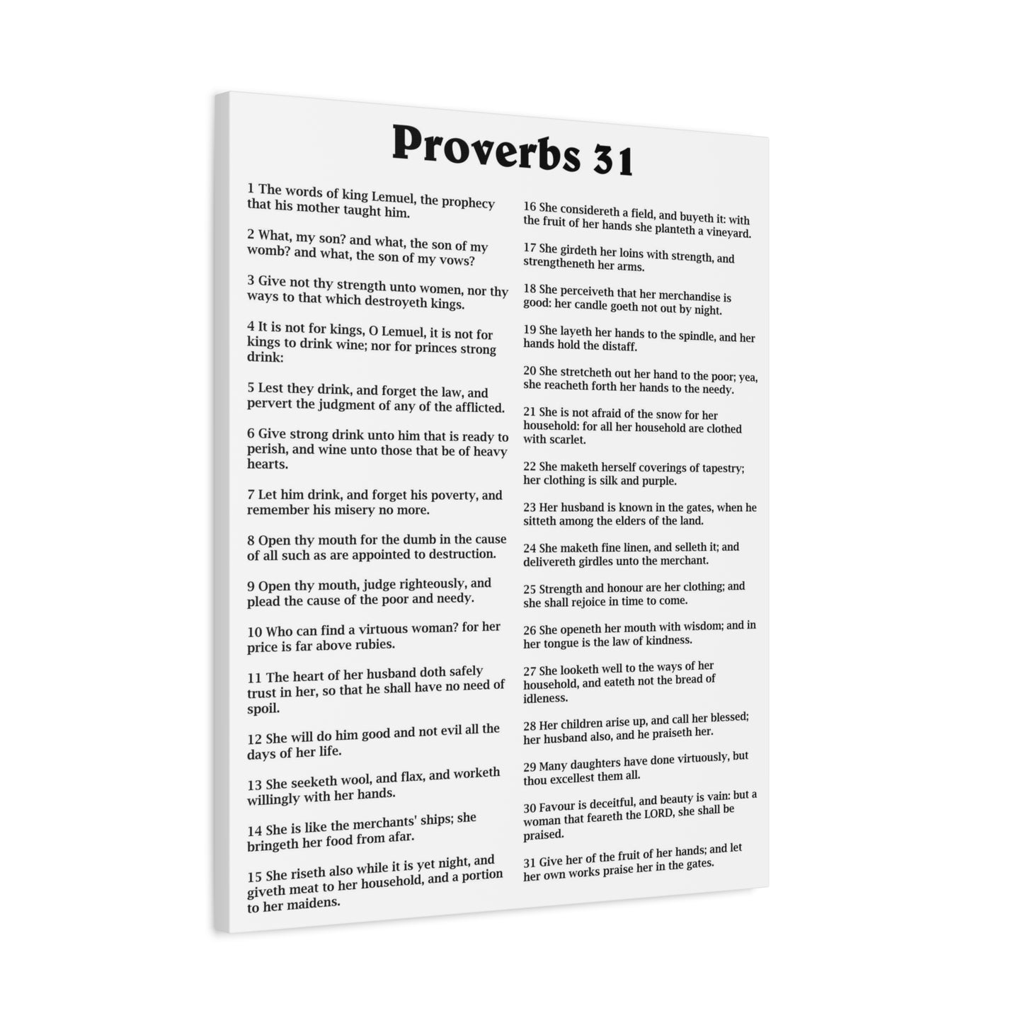 Proverbs 31 Matte Canvas Print — Stretched 1.25" Inspirational Scripture Wall Art