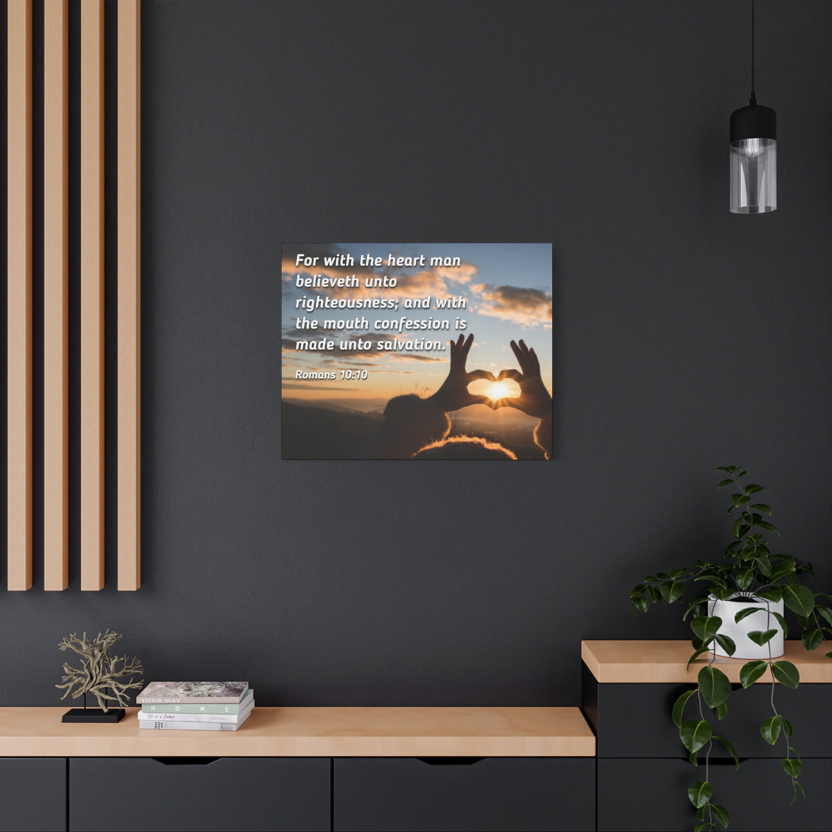 Scripture Canvas Believeth Unto Righteousness Romans 10:10 Christian Wall Art Bible Verse Print Ready to Hang