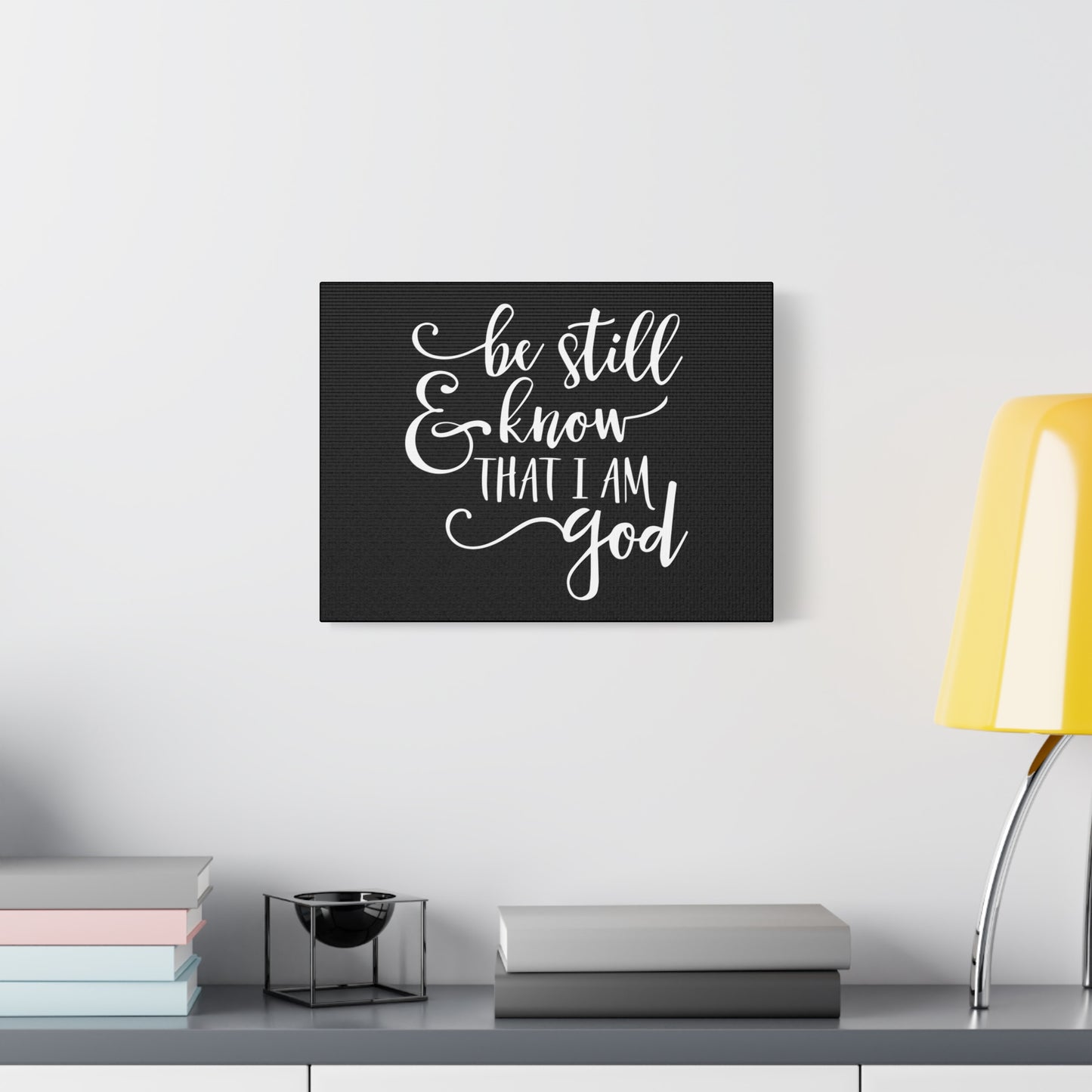 Scripture Canvas Be Still And Know That I Am God Psalm 46:10 Black Christian Wall Art Bible Verse Print Ready to Hang