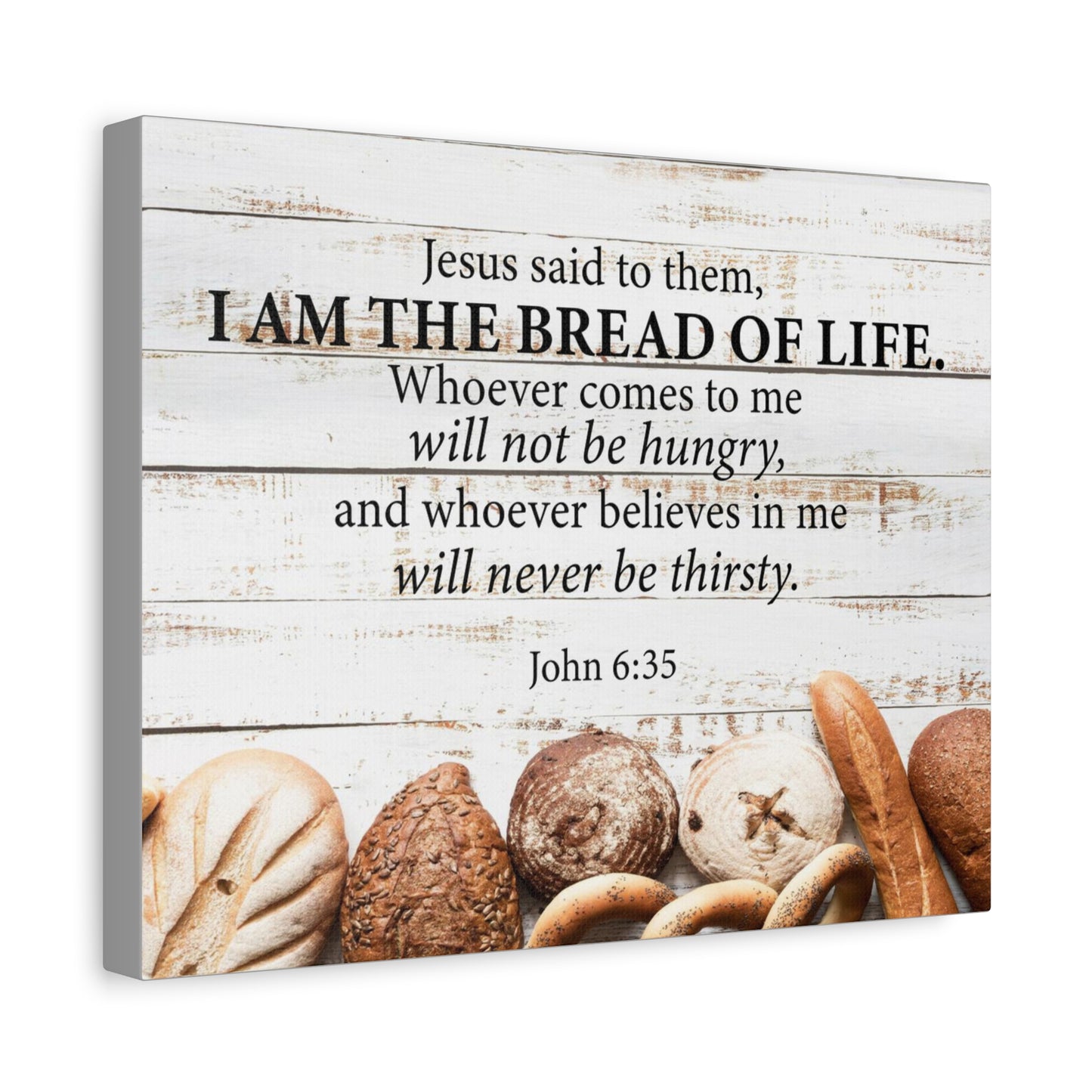 Bible Verse Canvas Bread of Life John 6:35 Scripture Wall Art Christian Home Decor