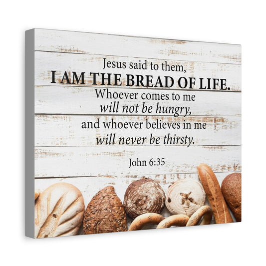 Bible Verse Canvas Bread of Life John 6:35 Scripture Wall Art Christian Home Decor