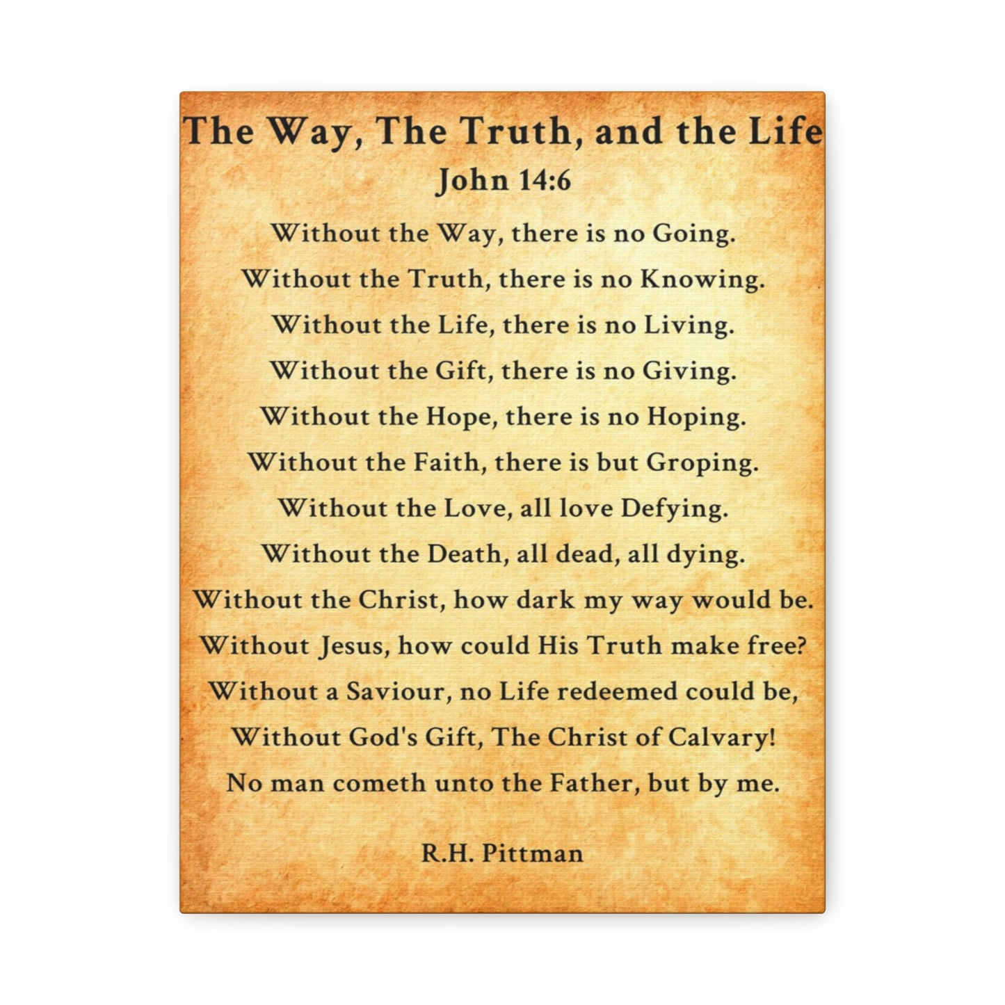 Way Truth Life John 14:6 Gold Bible Verse Canvas Christian Wall Art Ready to Hang Unframed
