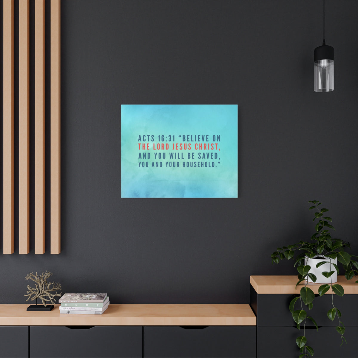 Scripture Canvas You Will Be Saved Acts 16:31 Christian Wall Art Bible Verse Print Ready to Hang