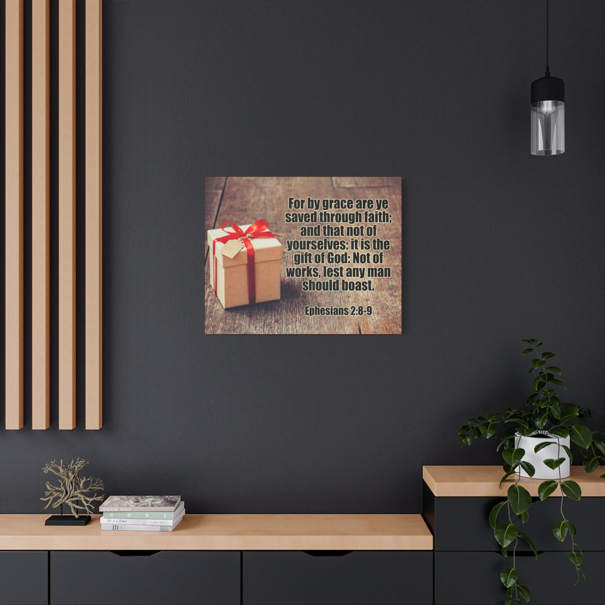 Scripture Canvas For by Grace Ephesians 2:8-9 Christian Wall Art Bible Verse Print Ready to Hang