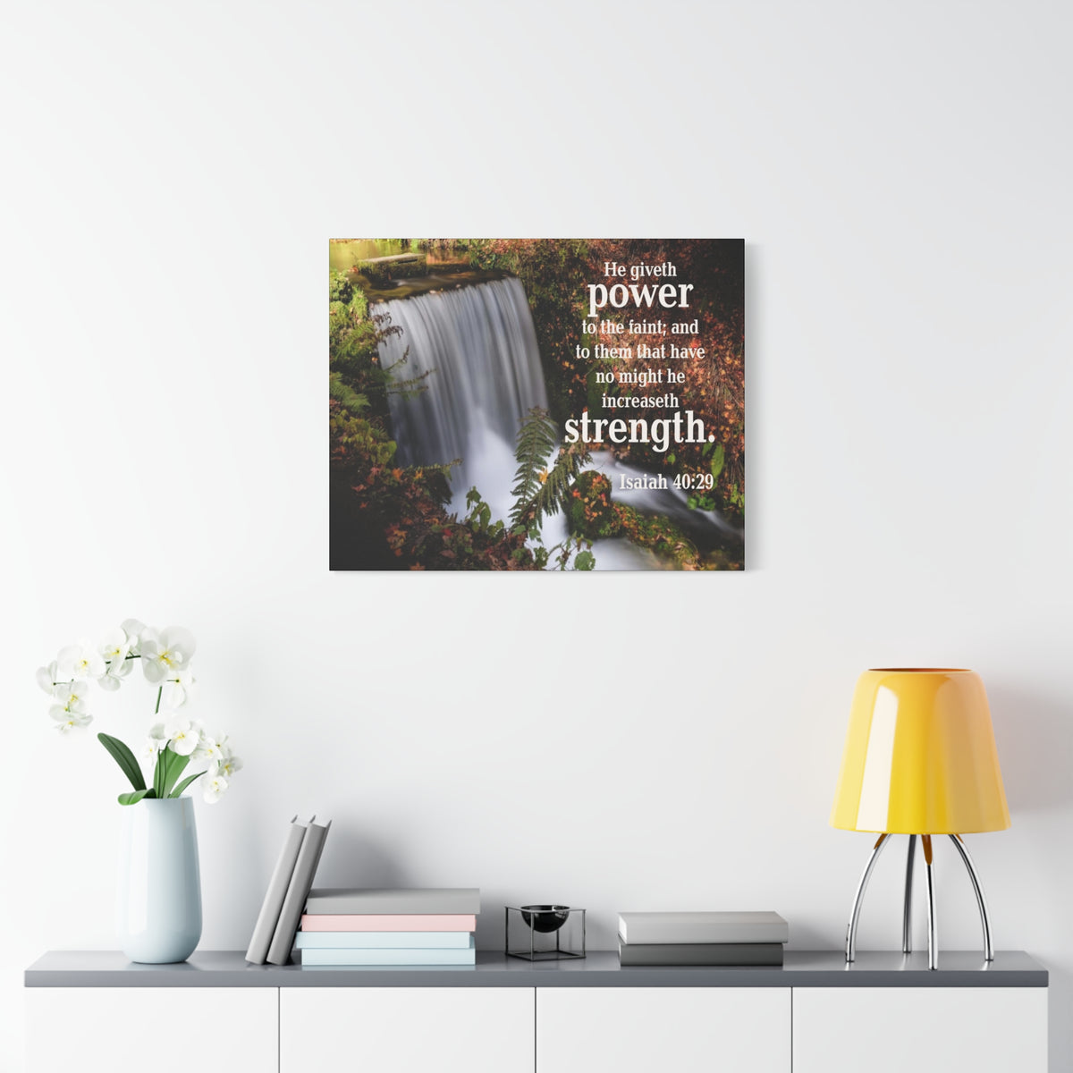 Scripture Canvas He Giveth Power and Strength Isaiah 40:29 Christian Wall Art Bible Verse Print Ready to Hang