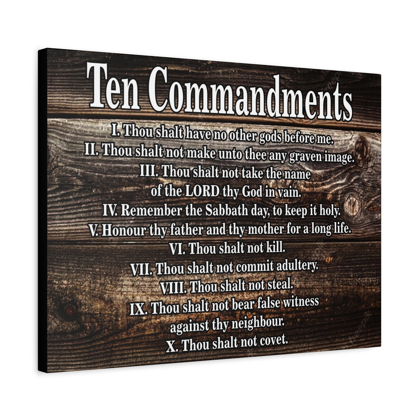 Scripture Canvas Ten Commandments Wood Brown Christian Wall Art Print Ready to Hang