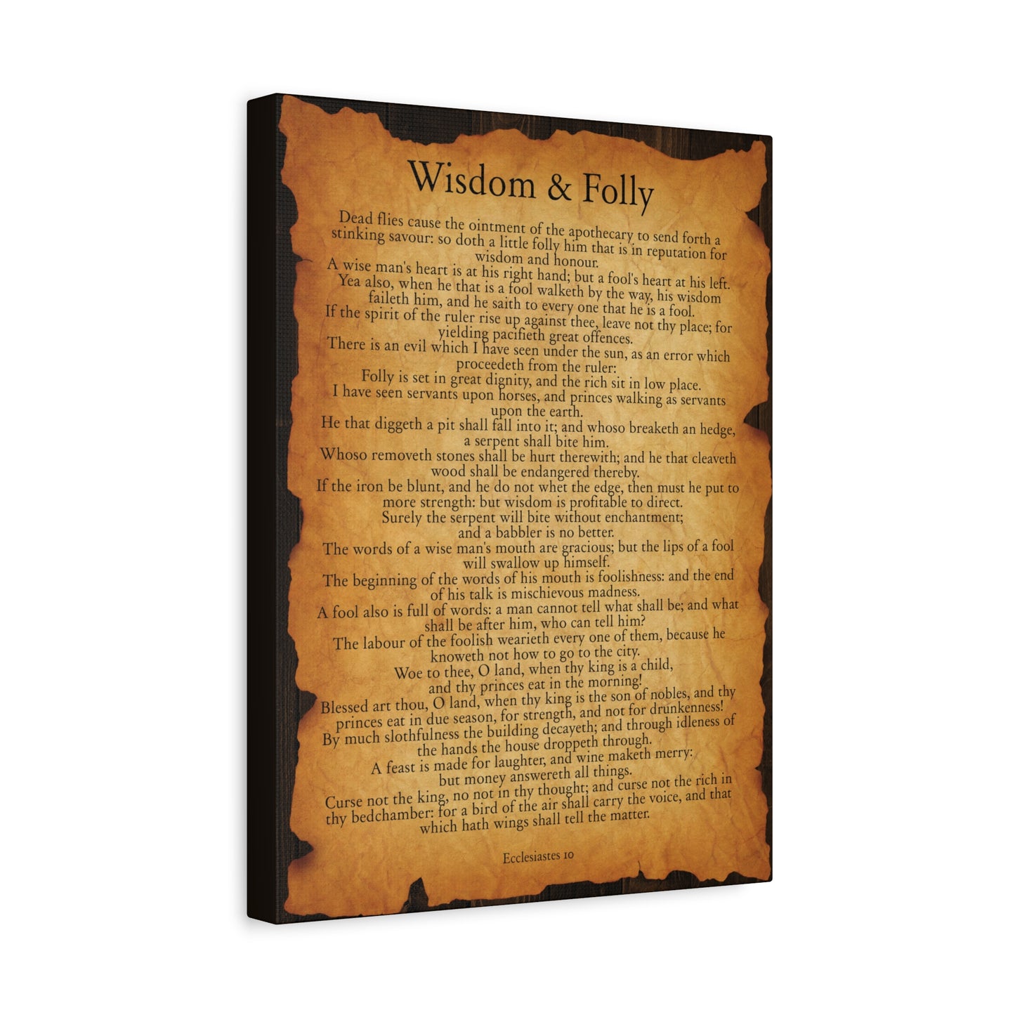Scripture Walls Wisdom & Folly Ecclesiastes 10 Gold Brown Bible Verse Canvas Christian Wall Art Ready to Hang