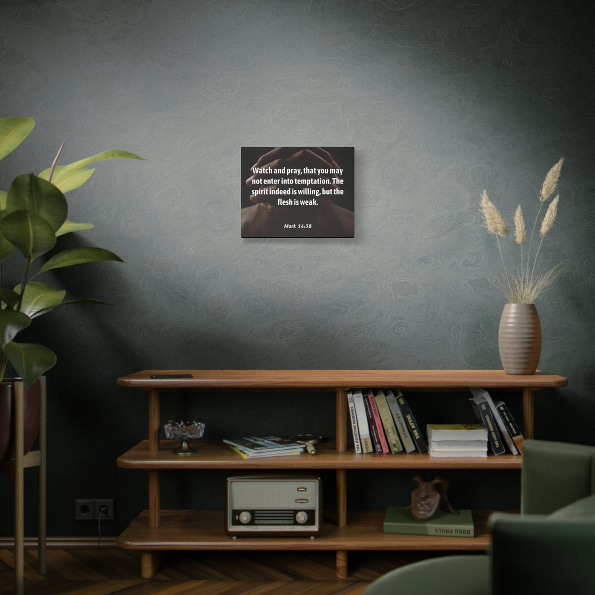 Scripture Canvas Temptation Mark 14:38 Christian Wall Art Bible Verse Print Ready to Hang