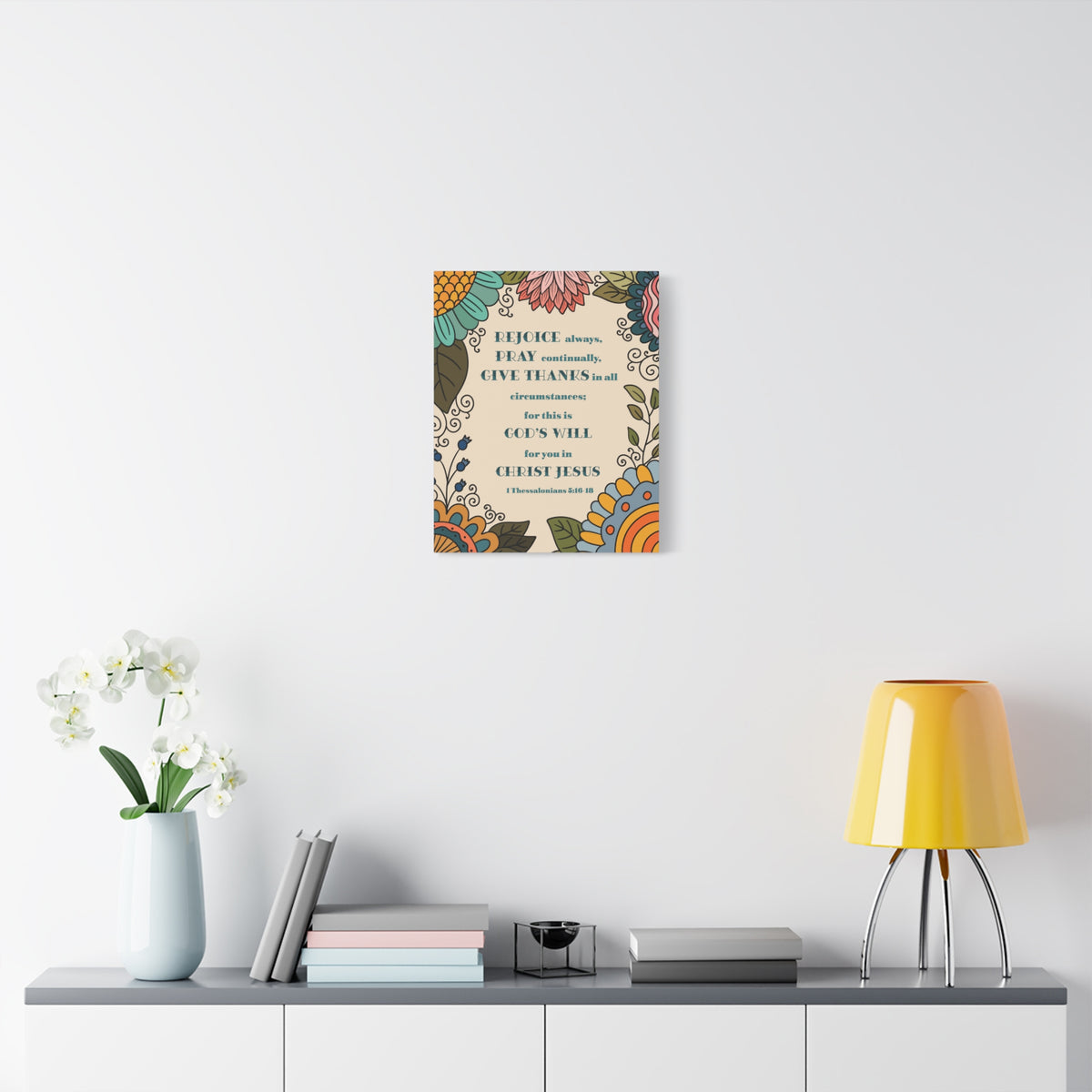 Scripture Canvas Rejoice Always 1 Thessalonians 5:16-18 Christian Wall Art Bible Verse Print Ready to Hang