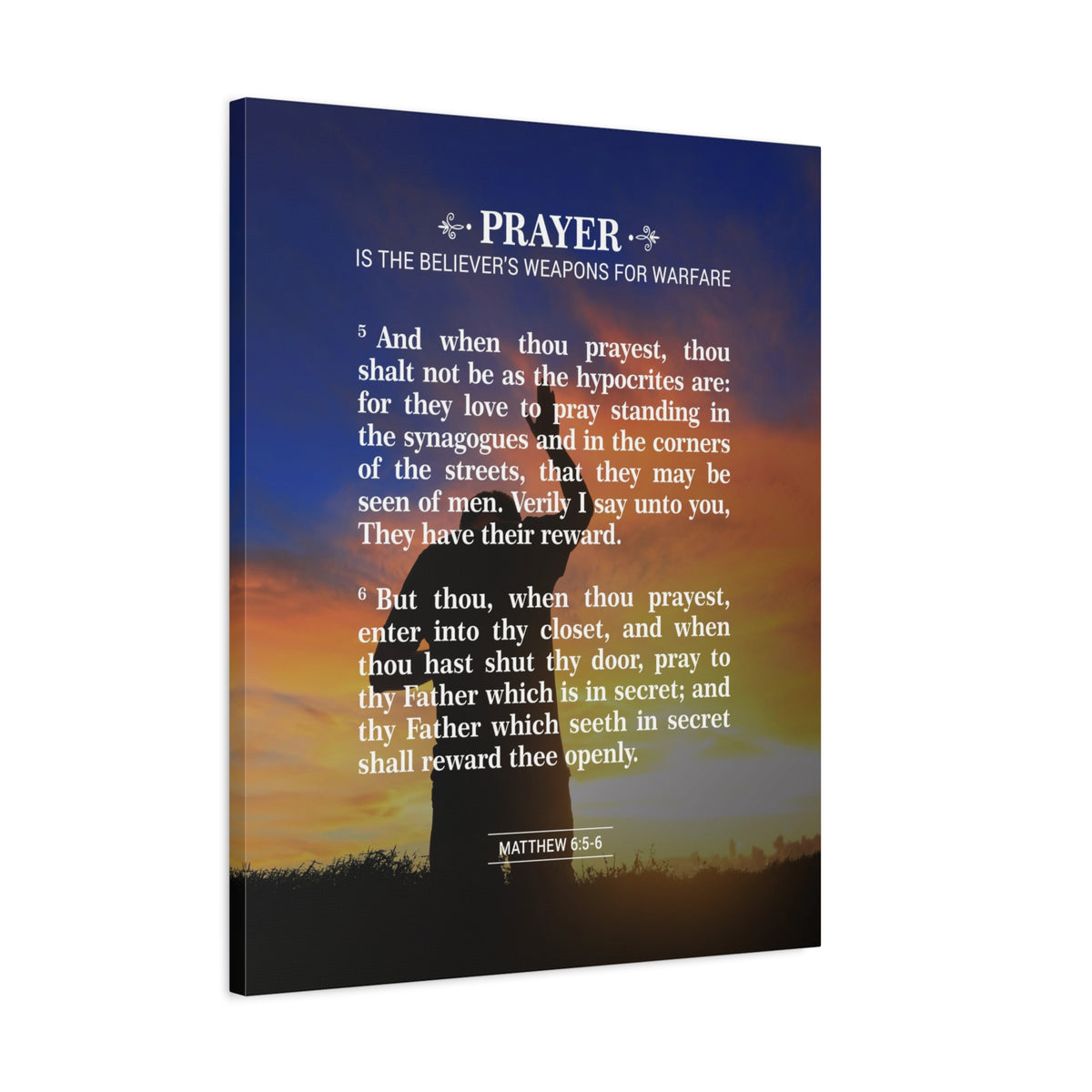 Scripture Canvas Prayer Matthew 6:5-6 Christian Wall Art Bible Verse Print Ready to Hang