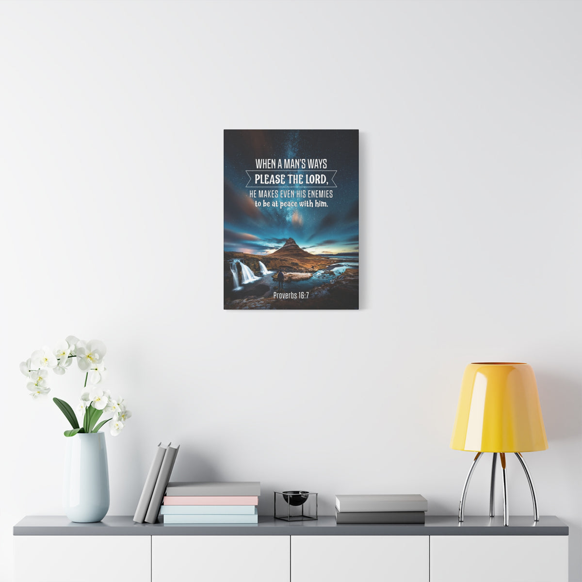 Scripture Canvas Peace With Enemies Proverbs 16:7 Christian Wall Art Bible Verse Print Ready to Hang