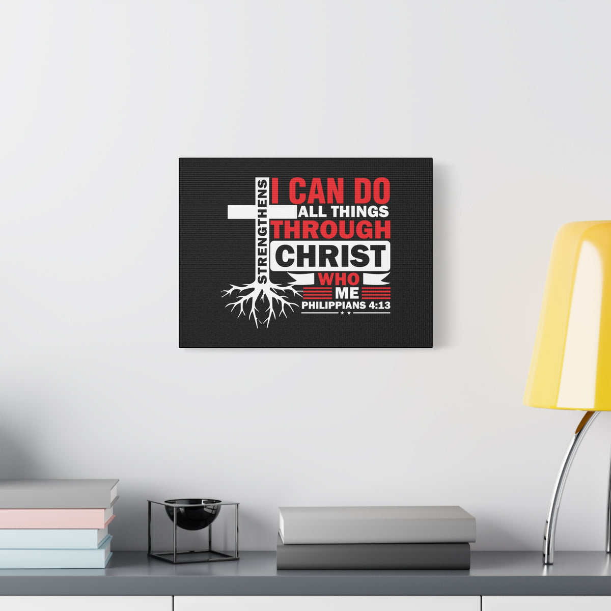 Scripture Canvas Strengthens Me Red Cross Philippians 4:13 Christian Wall Art Bible Verse Print Ready to Hang