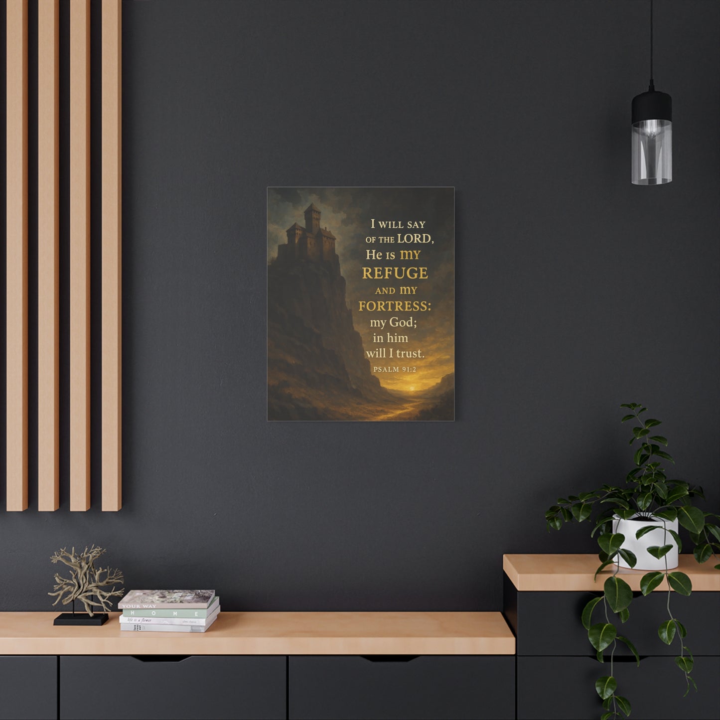 Bible Verse Canvas Psalm 91:2 Christian Home Décor Wall Art Scripture Ready to Hang Faith Print