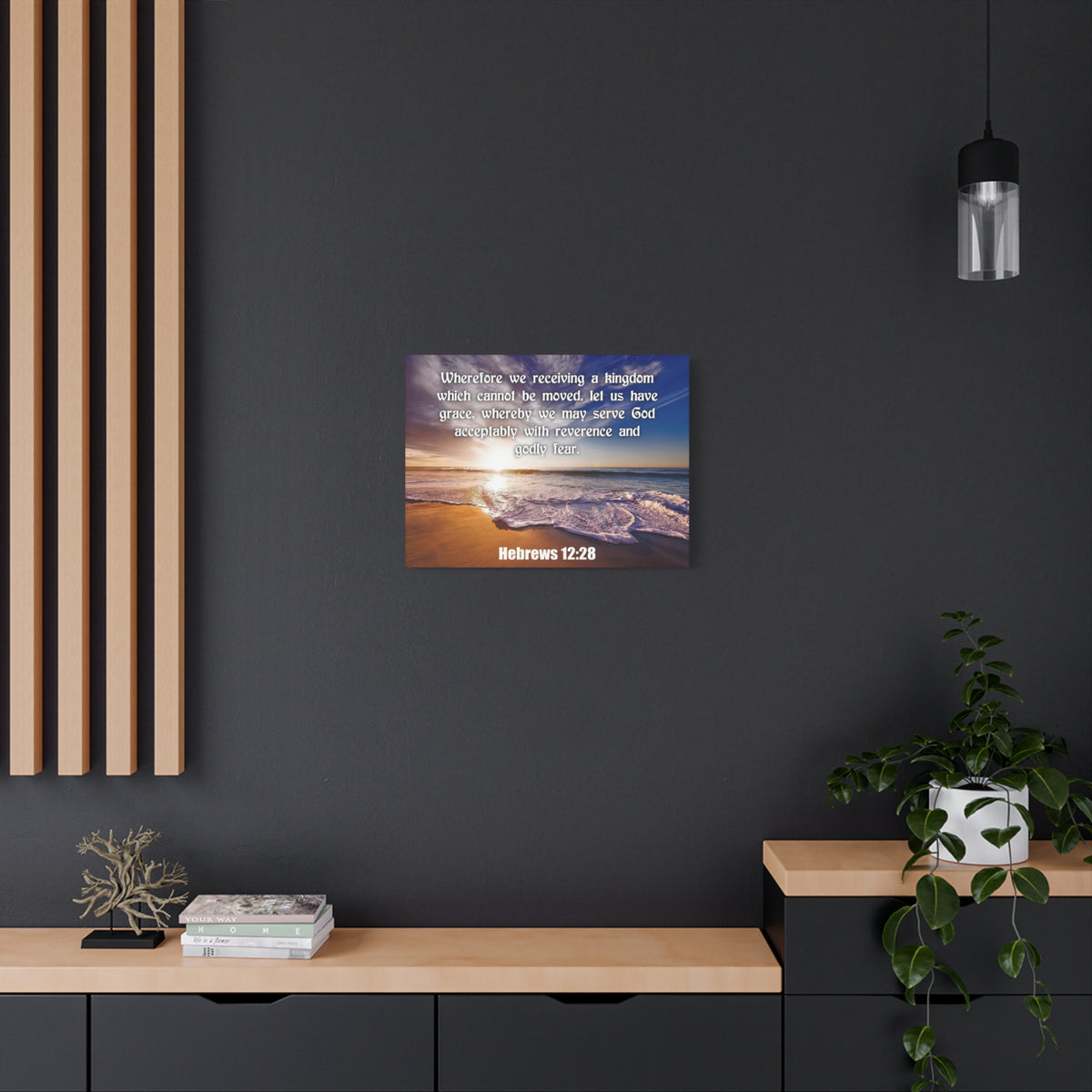 Scripture Canvas Kingdom Sea Hebrews 12:28 KJV Christian Wall Art Bible Verse Print Ready to Hang