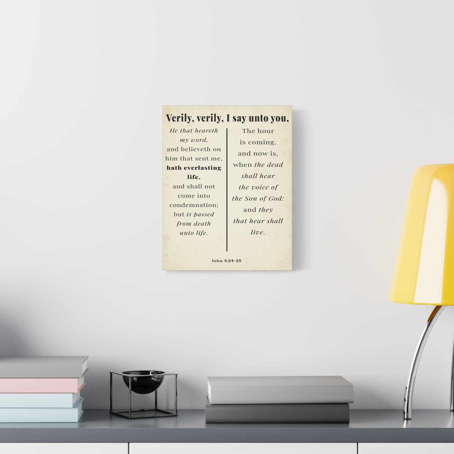 Scripture Walls John 5:24-25 Regeneration and Eternal Life Bible Verse Canvas Christian Wall Art Ready to Hang Unframed