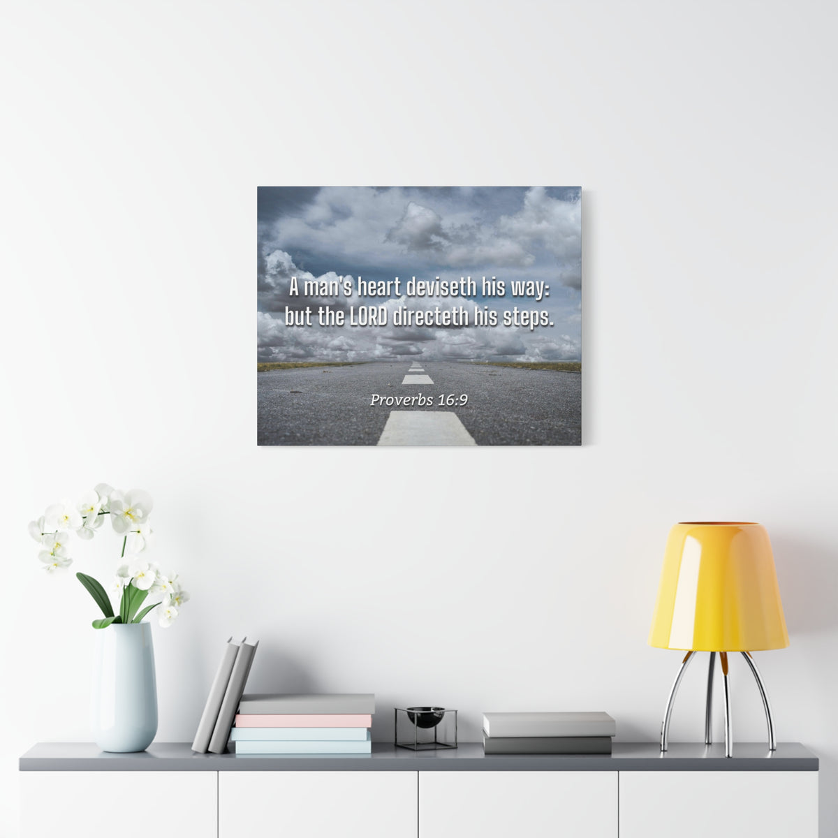 Scripture Canvas Directeth His Steps Proverbs 16:9 Christian Wall Art Bible Verse Print Ready to Hang