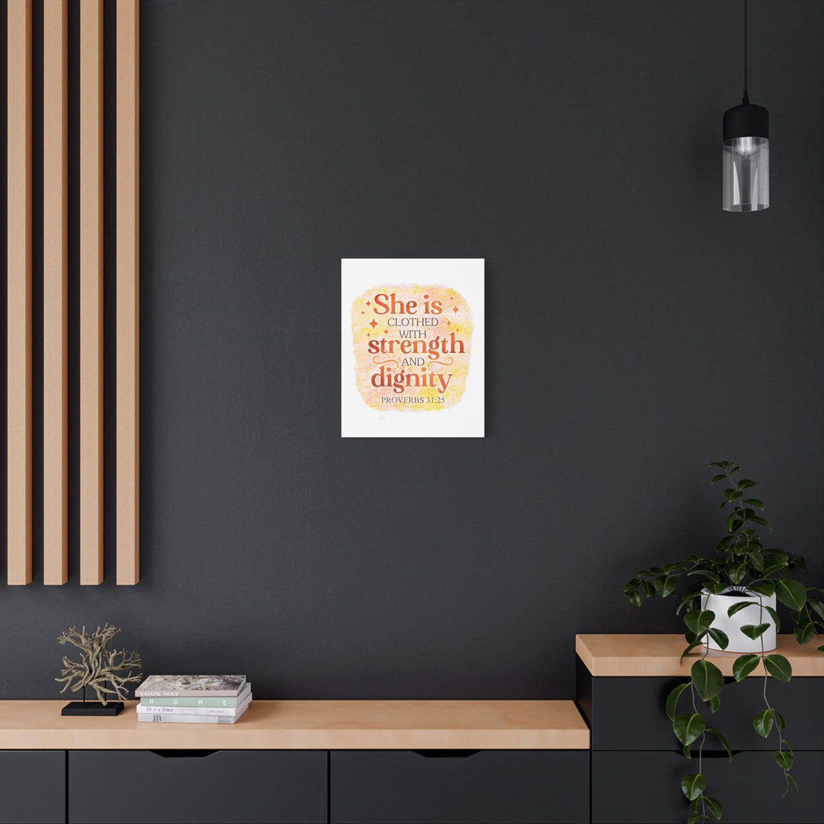 Scripture Walls Strength and Dignity Proverbs 31:25 Bible Verse Canvas Christian Wall Art Ready to Hang Unframed