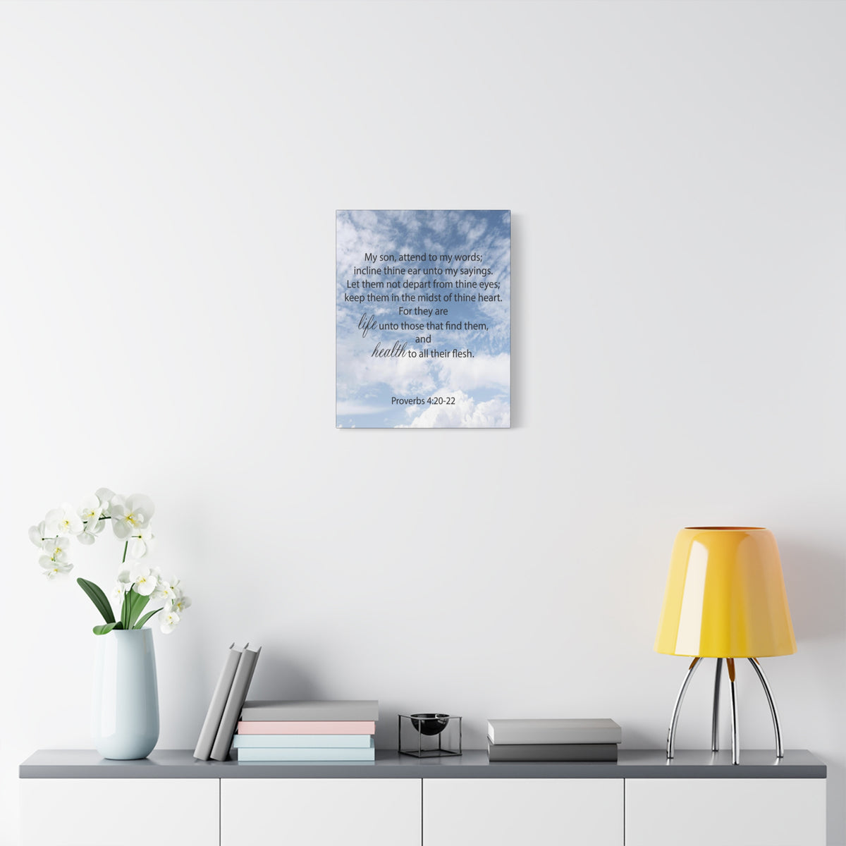 Scripture Canvas Life and Health Proverbs 4:20-22 Christian Wall Art Bible Verse Print Ready to Hang