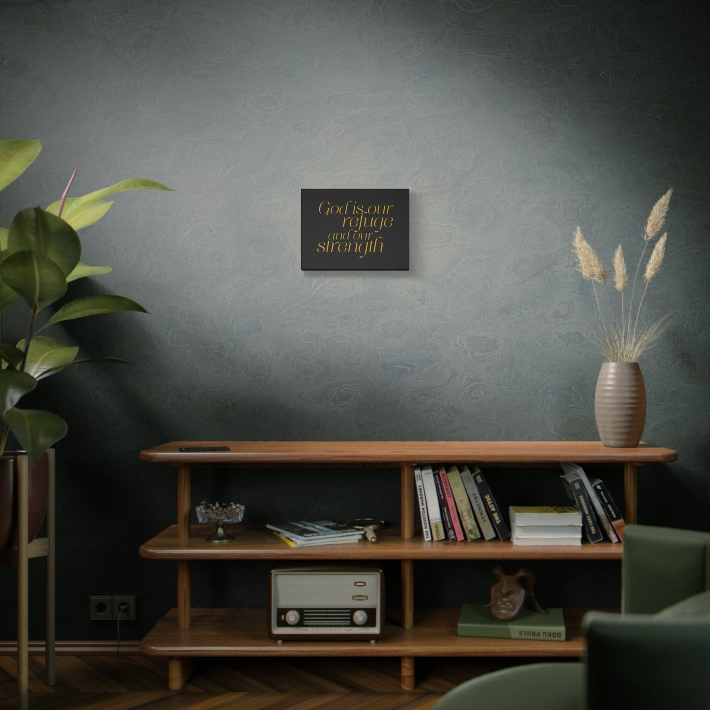 Scripture Walls Our Strength Black & Gold Psalm 46:1 Bible Verse Canvas Christian Wall Art Ready to Hang
