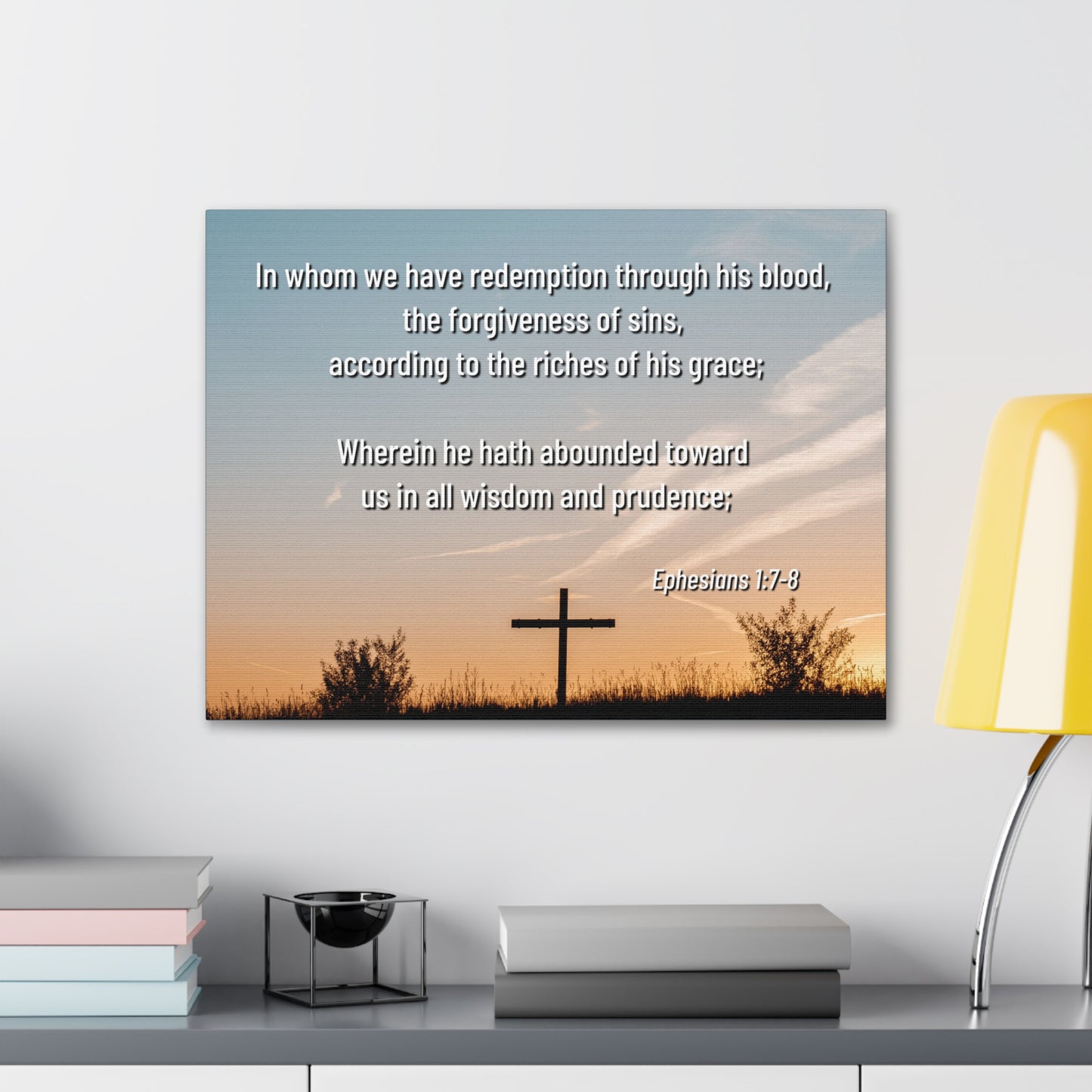 Through His Blood Ephesians 1:7 Bible Verse Canvas Christian Wall Art Ready to Hang