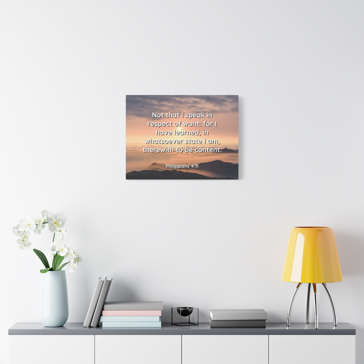 Scripture Canvas Respect Of Want Philippians 4:11 Christian Wall Art Bible Verse Print Ready to Hang