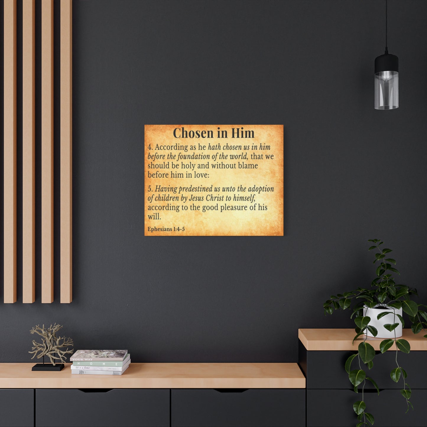 Scripture Walls Ephesians 1:4-5 Chosen in Christ Gold Bible Verse Canvas Christian Wall Art Ready to Hang Unframed