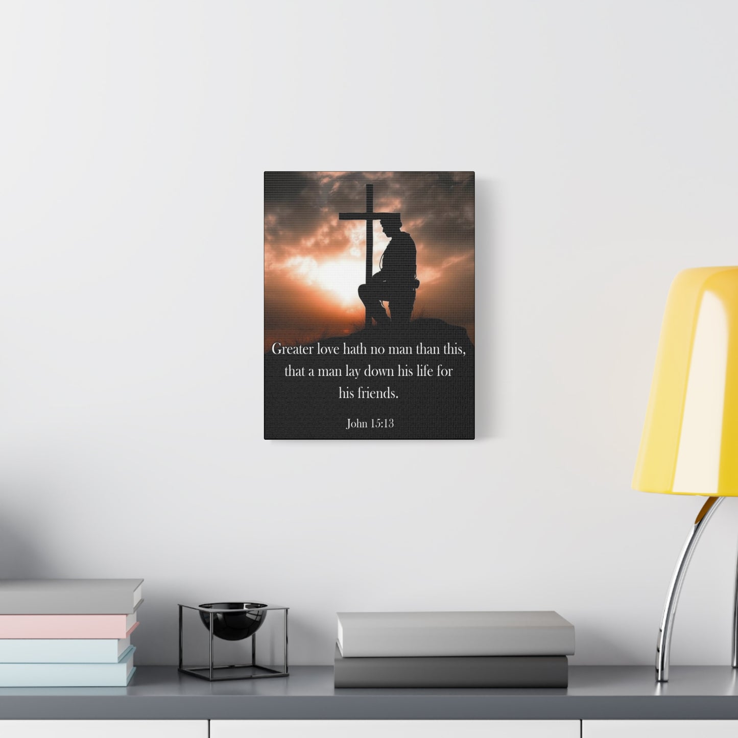Scripture Walls John 15:13 Greater Love Soldier at Cross Christian Wall Art Print Ready to Hang Unframed