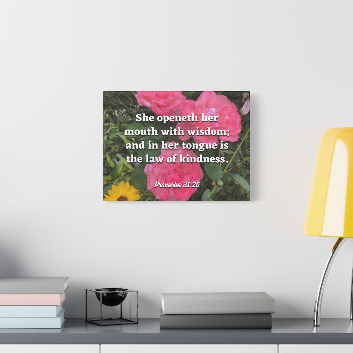 Scripture Canvas Her Mouth With Wisdom Proverbs 31:26 Christian Wall Art Bible Verse Print Ready to Hang