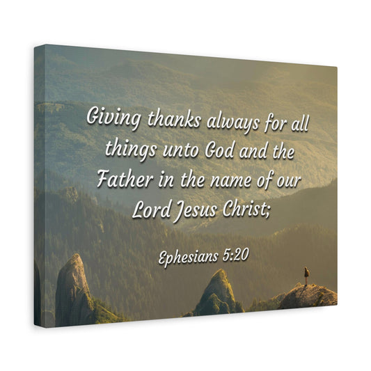 Scripture Canvas In The Name Ephesians 5:20 Christian Wall Art Bible Verse Print Ready to Hang