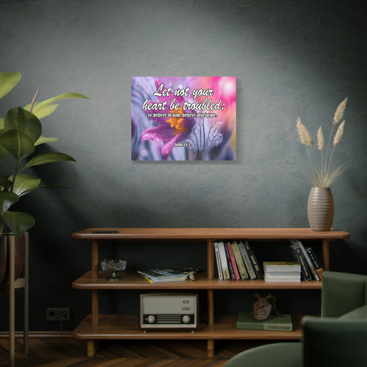 Scripture Canvas Believe in God John 14:1 Christian Wall Art Bible Verse Print Ready to Hang