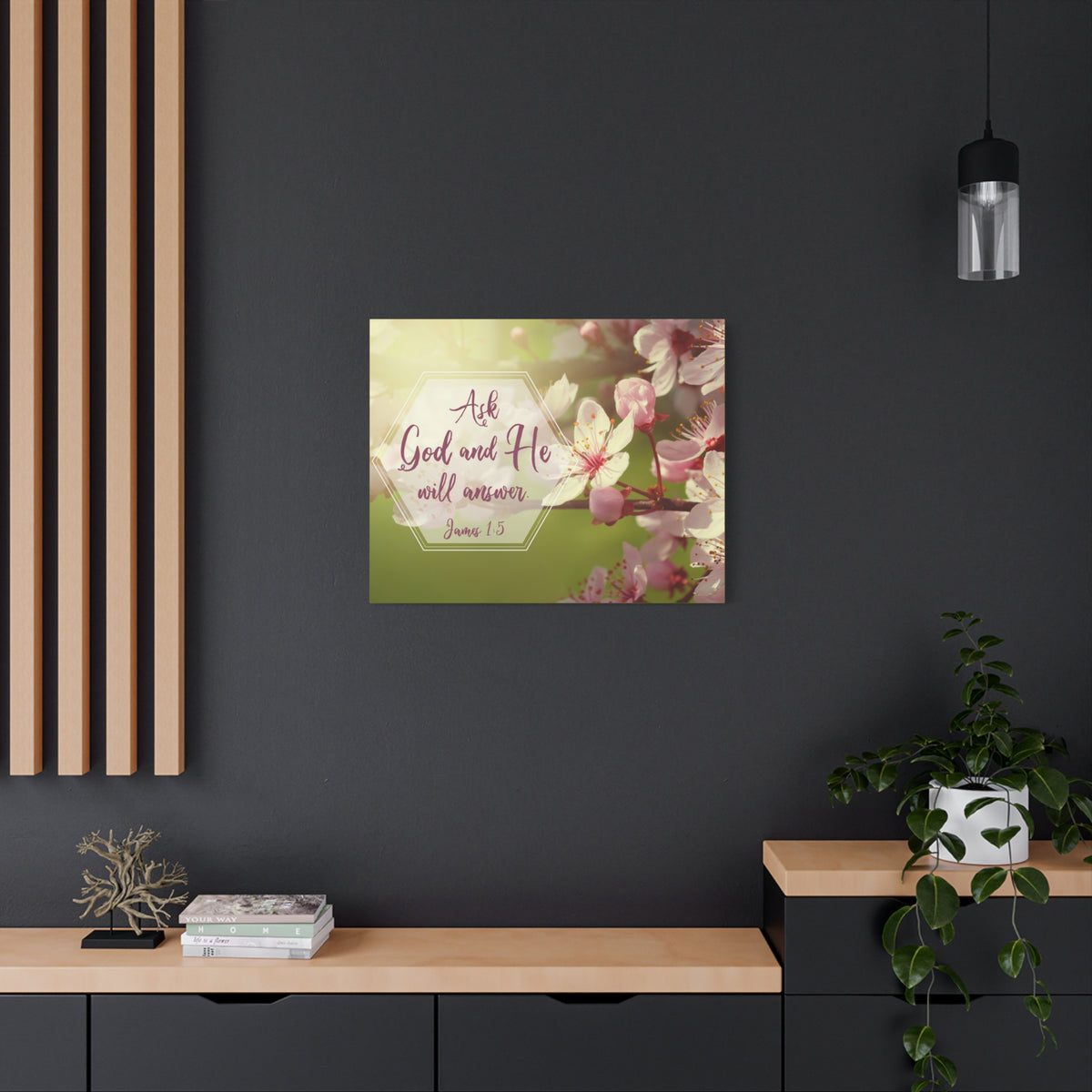 Scripture Canvas He Will Answer James 1:5 Pink Flower Christian Wall Art Bible Verse Print Ready to Hang