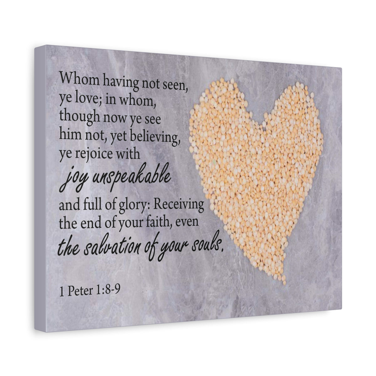 Scripture Canvas The Salvation of Your Souls 1 Peter 1:8-9 Christian Wall Art Bible Verse Print Ready to Hang