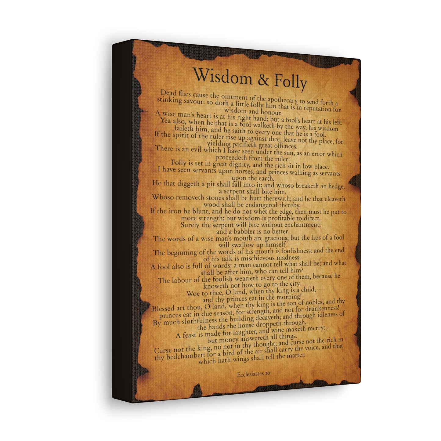 Wisdom & Folly Ecclesiastes 10 Gold Brown Bible Verse Canvas Christian Wall Art Ready to Hang