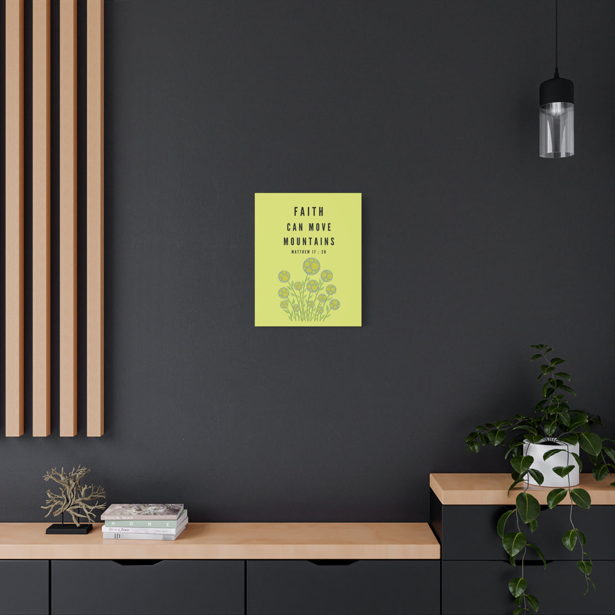 Scripture Canvas Faith Can Move Mountains Matthew 17:20 Christian Wall Art Bible Verse Print Ready to Hang