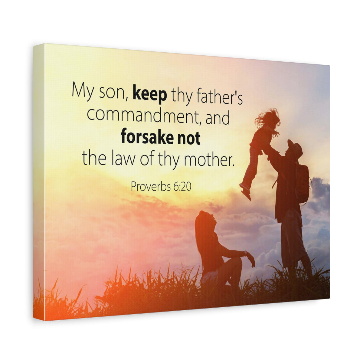Scripture Canvas The Law of Thy Mother Proverbs 6:20 Christian Wall Art Bible Verse Print Ready to Hang
