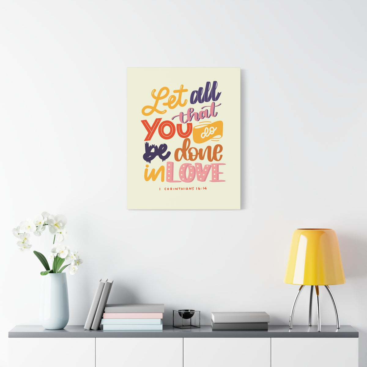 Scripture Canvas Done In Love 1 Corinthians 16:14 Christian Wall Art Bible Verse Print Ready to Hang