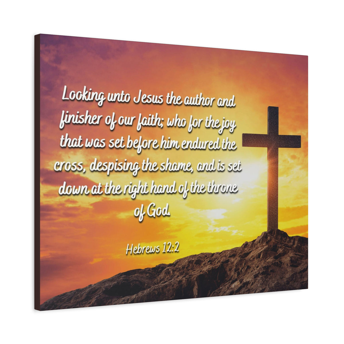 Scripture Canvas Endured The Cross Hebrews 12:2 Christian Wall Art Bible Verse Print Ready to Hang