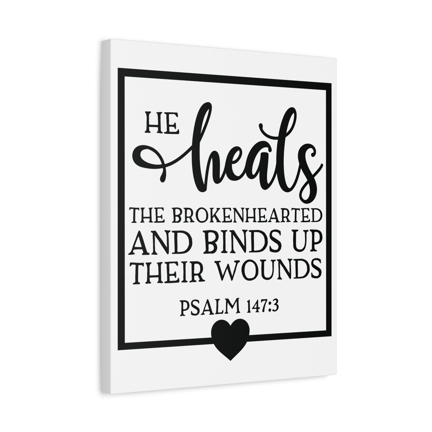 Scripture Canvas He Heals Psalm 147:3 Christian Wall Art Bible Verse Print Ready to Hang