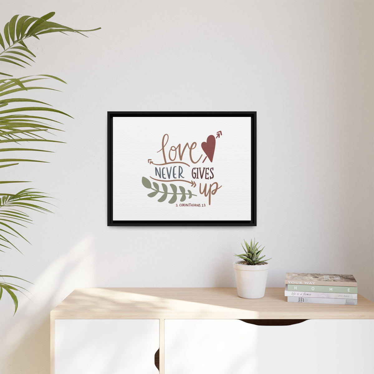 Scripture Canvas Love Never Gives Up 1 Corinthians 13 Christian Wall Art Bible Verse Print Ready to Hang