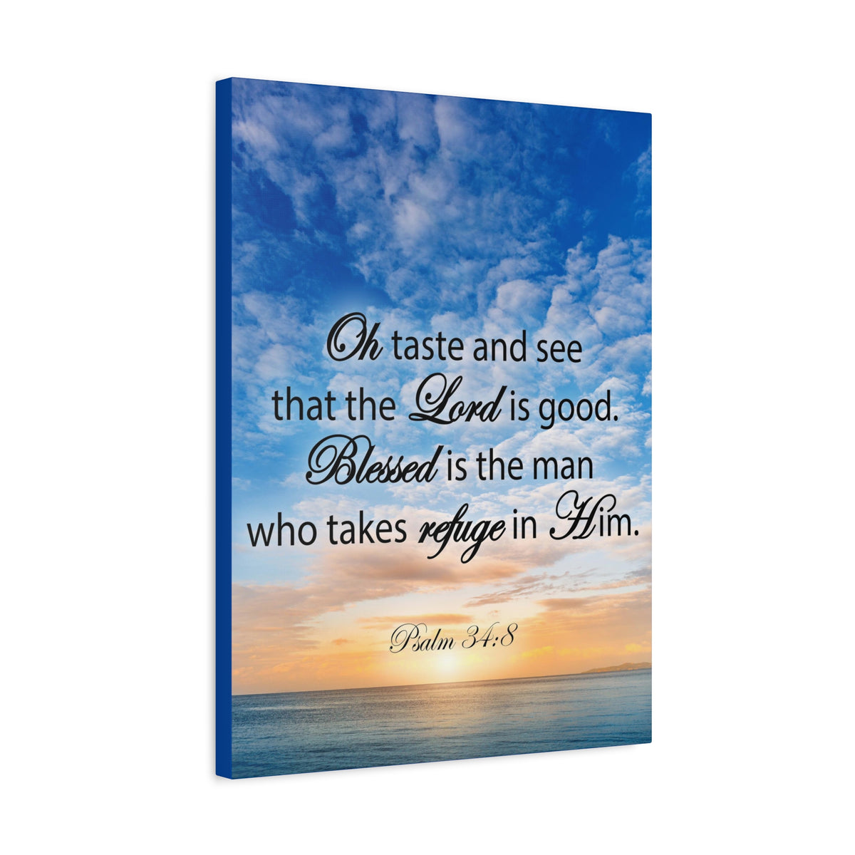 Scripture Canvas Blessed is The Man Psalm 34:8 Christian Wall Art Bible Verse Print Ready to Hang
