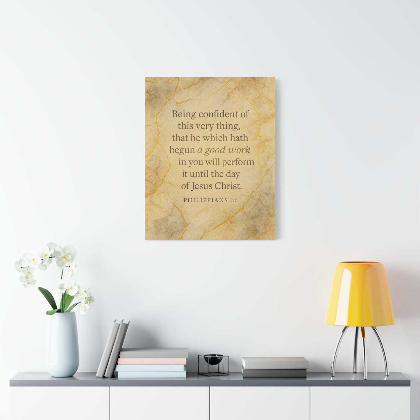 Bible Verse Canvas Philippians 1:6 Christian Home Décor Wall Art Scripture Ready to Hang Faith Print